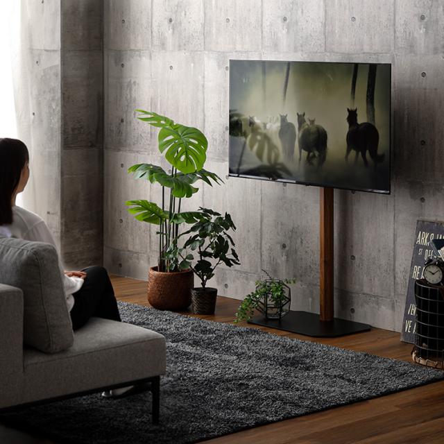 HDDホルダー付き コーナーにもフィットする 八角ベース 壁寄せテレビスタンド ハイタイプ 32型〜65型対応 【送料無料】 首振り 木目 ブラック 黒 薄型テレビスタンド おしゃれ インテリア 65インチ_5