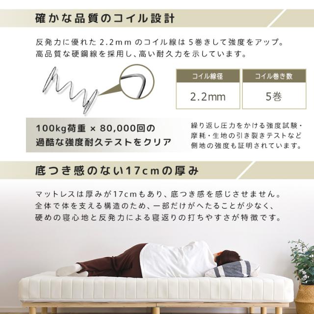 脚付き ボンネルコイルマットレス セミダブル 【送料無料】 足つき マットレスベッド シンプル セミダブルベッド 洗える カバー付き 硬め すのこベッド_7