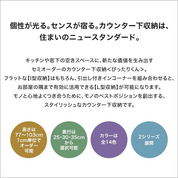 セミオーダーでピッタリ カウンター下収納 引き戸 キャビネット 薄型