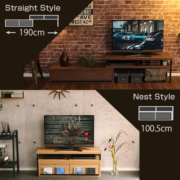 鉄脚でヴィンテージ感 伸縮テレビ台 完成品 送料無料 ローボード 伸縮テレビボード おしゃれ レトロ アイアン 木製 収納 コーナー 32型 40型 安い 激安_8
