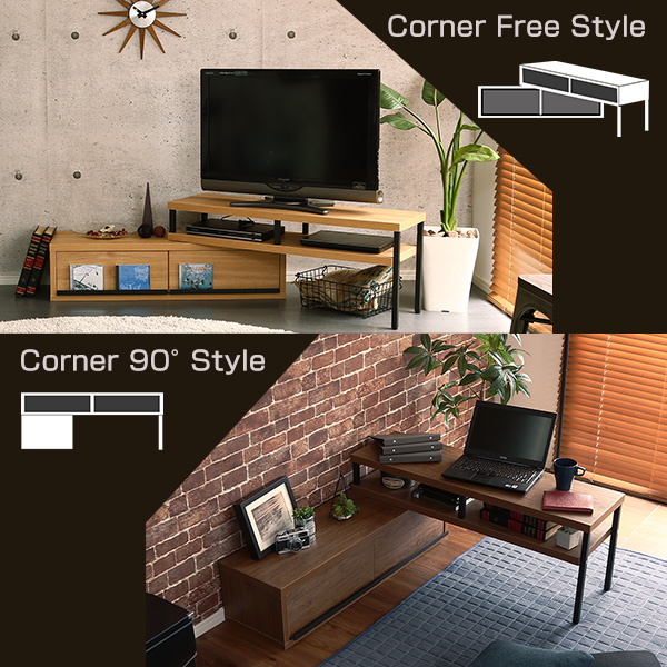 鉄脚でヴィンテージ感 伸縮テレビ台 完成品 送料無料 ローボード 伸縮テレビボード おしゃれ レトロ アイアン 木製 収納 コーナー 32型 40型 安い 激安_9