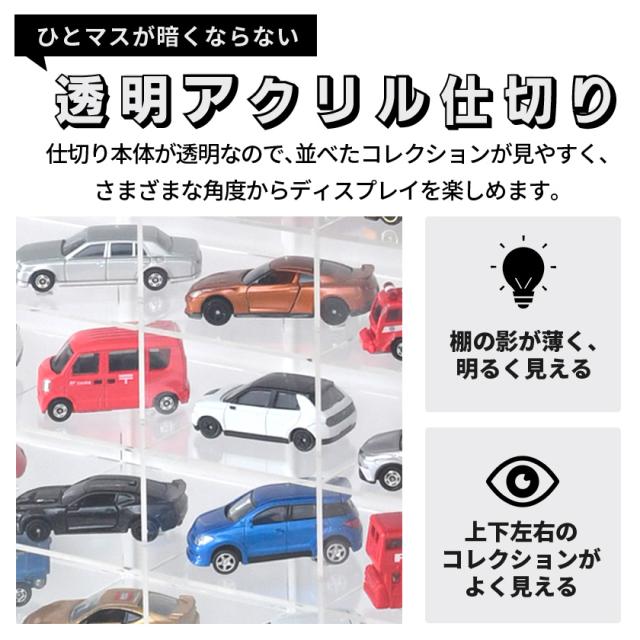 トミカ収納 ミニカー 収納棚 コレクション ケース uvカット アクリル フロントパネル付き アクリル格子 棚付き コレクションラック トミカケース 薄型 スリム_6