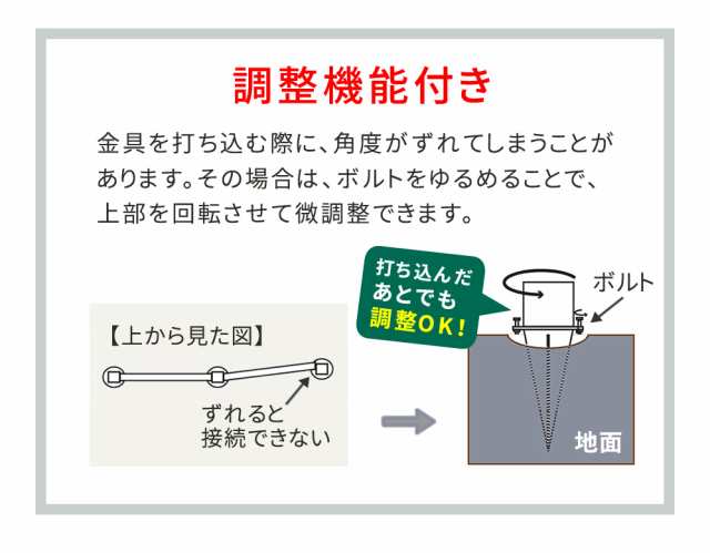 角度がずれても大丈夫 角度調整機能付き 土中用支柱固定金具 6個セット