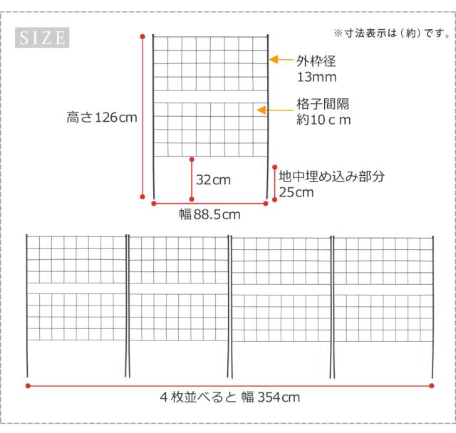 地面に刺すだけ ガーデンフェンス 4枚組 高さ126 【送料無料】 アイアンフェンス 自立 トレリス ホワイト 白 ブラック 黒 エクステリア シンプル 植物 支柱 ロータイプ ラティス_9