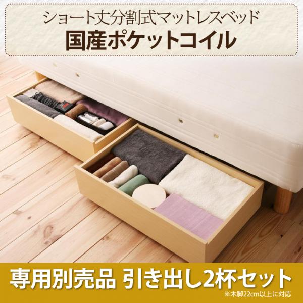 ショート丈脚付きマットレスベッド専用別売品 キャスター付き 引き出し2杯セット 送料無料