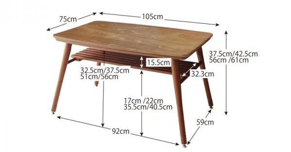 床→ソファー→ダイニング 高さ4段階 こたつテーブル 幅105 送料無料