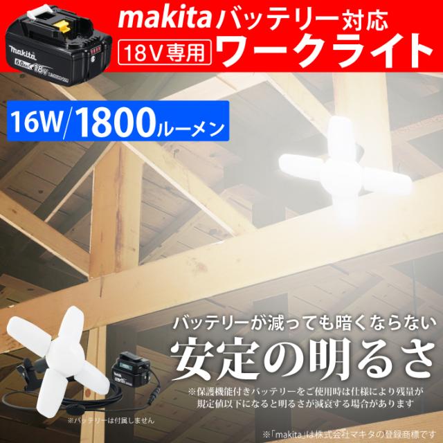 HEMAJUN 投光器 led 充電式 折りたたみ投光器 マキタ バッテリーと互換性あり 16W 1800lmと22W 2400lmの2仕様選択可 12V-18V対応 作業灯 ライト 充電式 スイッチ付 屋外 昼光色6500K 18V 照明 クリップライト USBボート2個_1