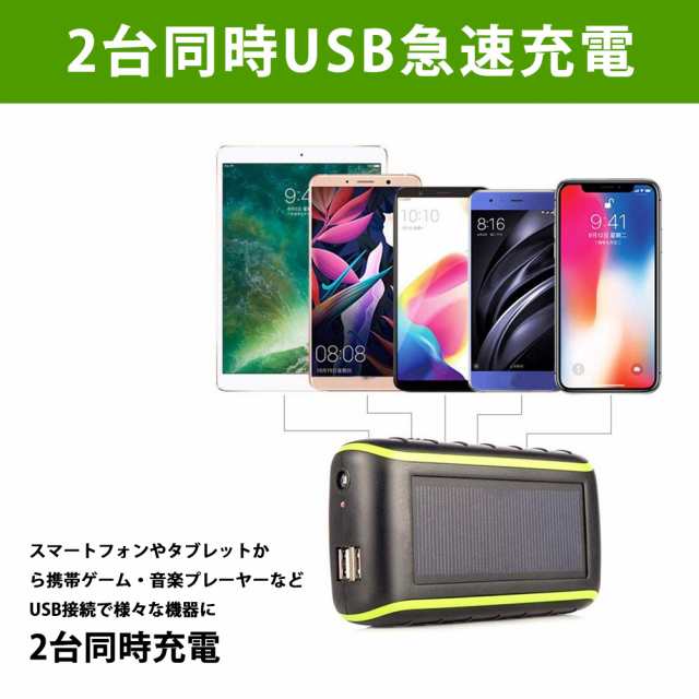 手回し ソーラー 充電器 モバイルバッテリー 6000mAh ソーラー