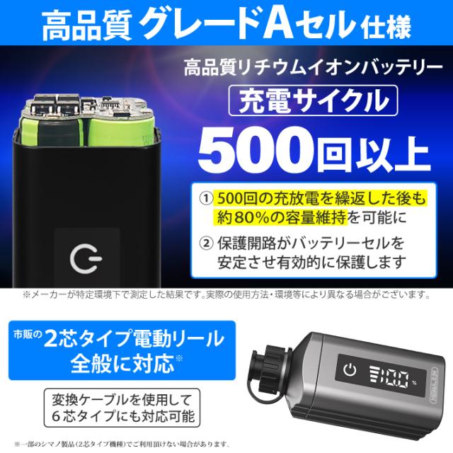 【1年保証】【公式】HEMAJUN (ヘマジュン) 電動リール用バッテリー 5000mAh 14.8V 充電器 ポーチ付 DX50 ダイワ/シマノと互換性あり 電池残量機能付き