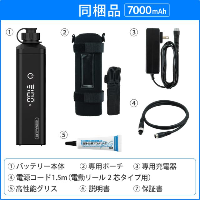 【1年保証】【公式】HEMAJUN (ヘマジュン) 電動リール用バッテリー 7000mAh 14.8V 充電器 ポーチ付 DX70 ダイワ/シマノと互換性あり 電池残量機能付き