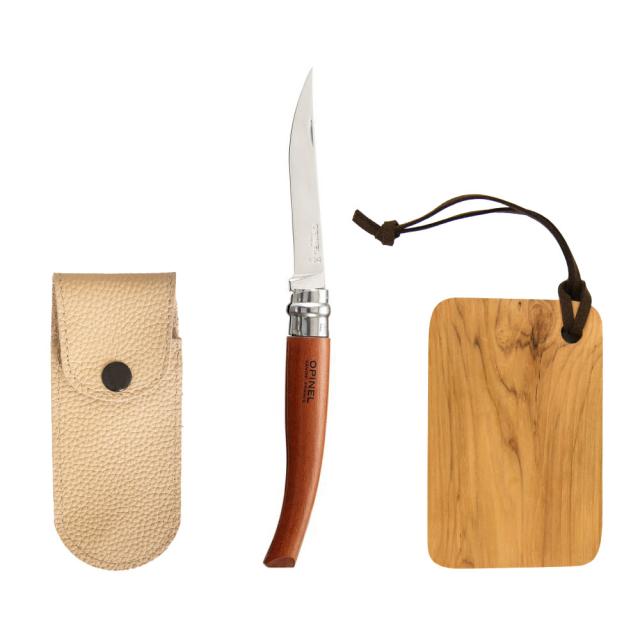OPINEL オピネルナイフ ステンレス スリムナイフ レザーケース ベージュカラー ＆ カッティングボードセット ブビンガ  #10 10.0cmの通販は 5,178円