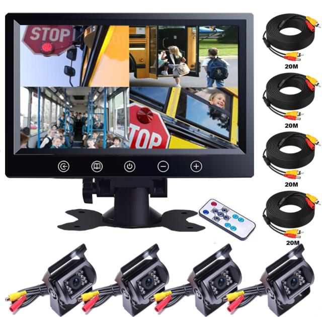 バックカメラ セット バックモニター 4分割 4画面同時表示 12V/24V兼用 モニター 9インチ RCA バックカメラ4個 20mケーブル4個 バス トラック 重機の通販は