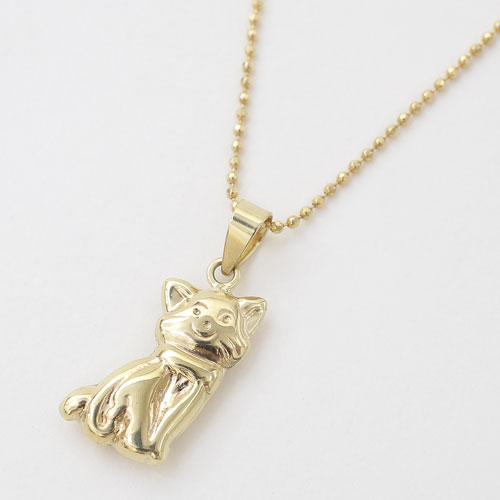 K18キャット 18金ネコペンダント シルバーカットボールチェーンネックレス 三毛猫 シャム ノラ ペルシャ