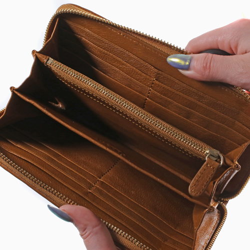 長財布 牛革財布 キャメル ブラウン 茶色 本革さいふ ラウンド