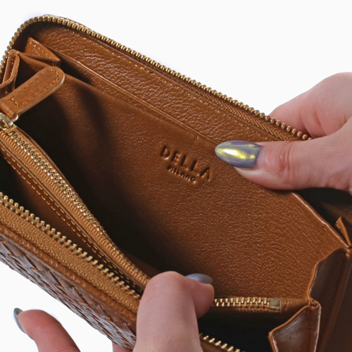 長財布 牛革財布 キャメル ブラウン 茶色 本革さいふ ラウンド