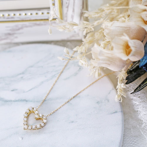 ダイヤモンド ペンダント K18 18金 アズキチェーン ４月誕生石 フラワー ハート Iクラス 0.5ct_10