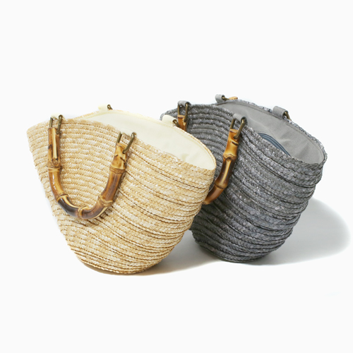 かごバッグ 麦わら カゴバッグ 草編み ベージュ バンブータイプ 夏