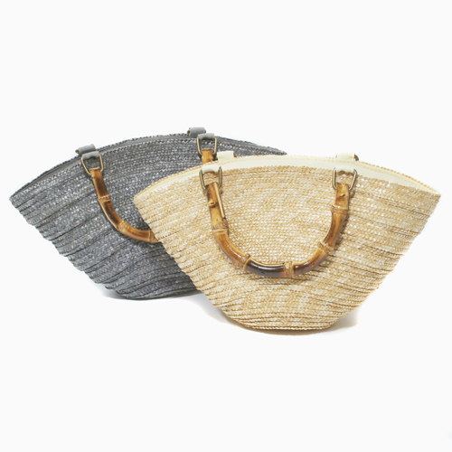 かごバッグ 麦わら カゴバッグ 草編み ベージュ バンブータイプ 夏