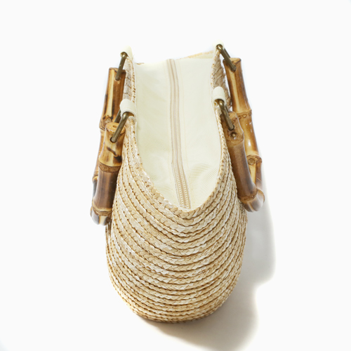 かごバッグ 麦わら カゴバッグ 草編み ベージュ バンブータイプ 夏