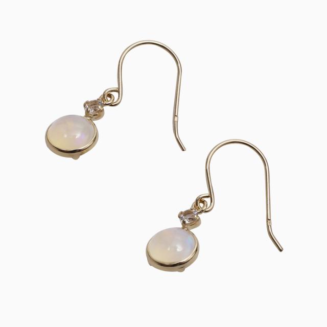 18金 K18 18k 地金 ゴールド ピアス フック式ピアス 揺れるピアス 18kピアス 小さめピアス エチオピアオパール オパール ホワイトトパーズ ジュエリー 両耳 クリックポスト便対応