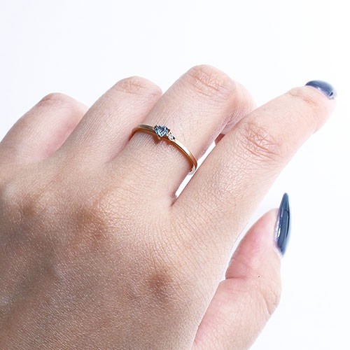 18金 K18 18k K18PG ピンクゴールド アクアマリン ダイヤモンド 3月 4月 誕生石 指輪 リング ファッションリング 11号 #11 ハート ジュエリー シンプル お洒落 華奢 上品 可愛い レディース_3
