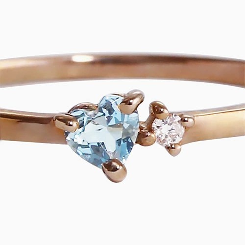 18金 K18 18k K18PG ピンクゴールド アクアマリン ダイヤモンド 3月 4月 誕生石 指輪 リング ファッションリング 11号 #11 ハート ジュエリー シンプル お洒落 華奢 上品 可愛い レディース_9