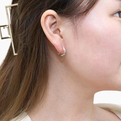 10金 K10 ゴールド GOLD ホワイトゴールド ピアス フープ フープピアス シャダン式 クロス パイプ 艶あり レディースアクセサリー レディースピアス シンプル_4