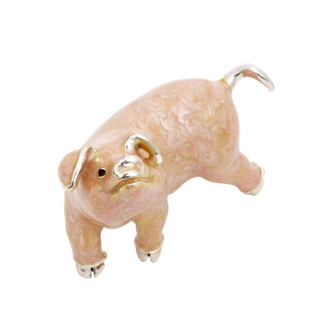 サツルノ/SATURNO 置物/インテリア/オブジェ ブタ/豚/ピッグ/Pig アニマル/動物 シルバー/SILVER/スターリングシルバー/SV925 イタリア製/ITALY リアル エナメル仕上げ ハンドメイド/手作り