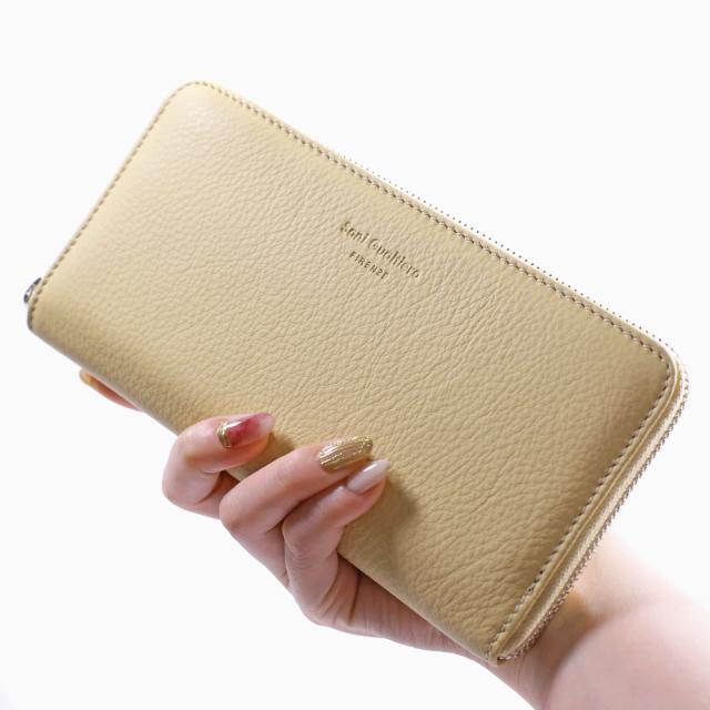 長財布 牛革財布 黄色 クリーム色 本革さいふ メンズ レディース