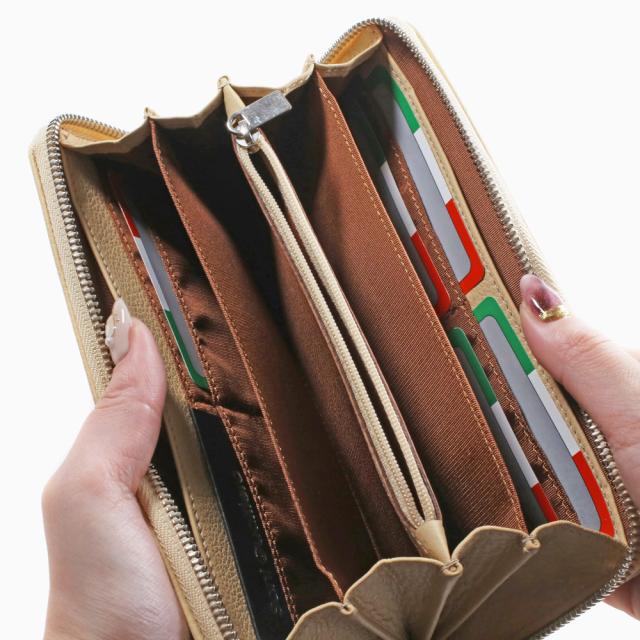 長財布 牛革財布 黄色 クリーム色 本革さいふ メンズ レディース