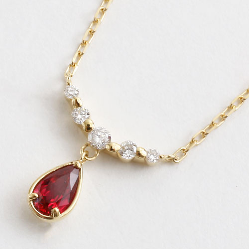 18金/K18YG/イエローゴールド ネックレス/小豆チェーン/ペンダント ルビー　ダイヤモンド 36,985円