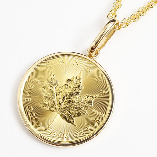 【フセコミ枠】  純金 メイプルリーフ 1/2 コイン 金貨 ペンダント の通販は 247,455円