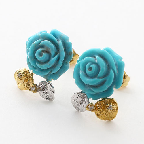 ★送料無料・消費税込★シルバー製ポスト ターコイス・ピアス（ターコイズ・バラ彫り）【smtbの通販は 11,622円