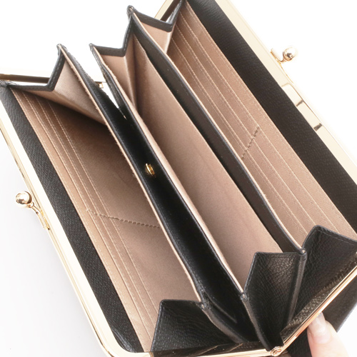 長財布 ブラック 黒 レザー がま口 ロングウォレット MAELYS ギフト