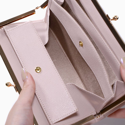 長財布 ピンク レザー がま口 ロングウォレット MAELYS ギフト無料