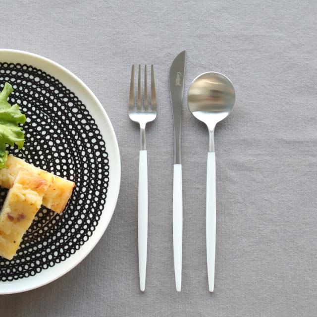 クチポール ゴア ホワイト デザート3点セット（デザートナイフ・デザートフォーク・デザートスプーン） Cutipol GOA [ネコポス対応可(6セットまで)][ネコポスなら送料無料] 正規販売代理店 Cutipol ゴア ブラッシュド マット agesugi_snkの通販は 6,208円