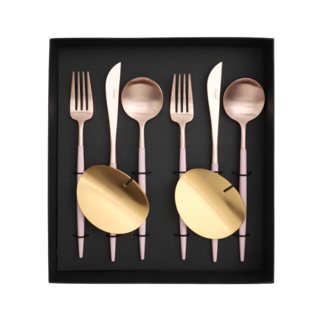 クチポール ゴア ピンクマットローズゴールド ディナーセット（ナイフ・フォーク・スプーン） + カトラリーレストゴールド 8点セット ギフトボックス入り Cutipol GOA 正規販売代理店 カトラリー ナイフレスト　箸置き 化粧箱付 結婚祝い プレゼント 贈り物 agesugi_snkの通販は