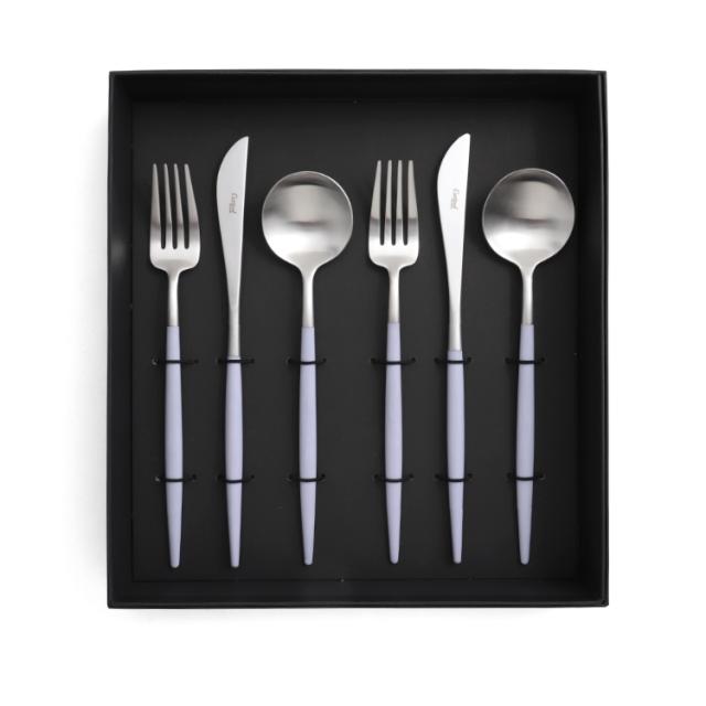 クチポール ゴア バイオレット ディナー6点セット（ディナーナイフ・ディナーフォーク・ディナースプーン） ギフトボックス入り Cutipol GOA 正規販売代理店 カトラリー ブラッシュド マット 化粧箱付 結婚祝い プレゼント 贈り物 ギフトセット 食器セット agesugi_snkの通販は