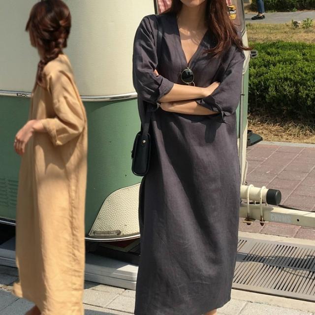 七分袖 Vネック ロング シャツ ワンピース 春 コットン カジュアル ナチュラル の通販はau Pay マーケット Mapoche