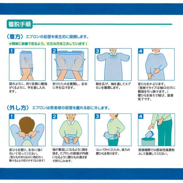 プラスチックガウン 使い捨て 感染予防 介護 青 ブルー - エプロン・三角巾