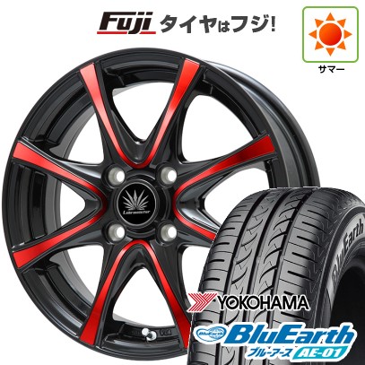 【新品 軽自動車】N-BOX タント スペーシア 夏タイヤ ホイール4本セット 155/65R14 ヨコハマ ブルーアース AE-01 プレミックス アマルフィV Jr(ブラックポリッシュ/レッドクリア) 14インチ