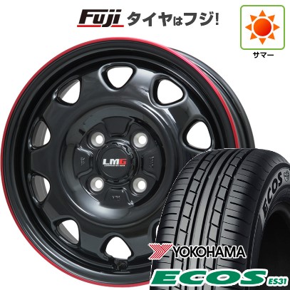 日本製 【軽自動車】N-BOX タント スペーシア 夏タイヤ ホイール4本セット 165/55R15 ヨコハマ エコス ES31 レアマイスター LMG OFF-STYLE(グロスブラック/レッドリム) 15インチ