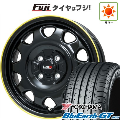 【新品 軽自動車】N-BOX タント スペーシア 夏タイヤ ホイール4本セット 165/55R15 ヨコハマ ブルーアース GT AE51 レアマイスター LMG OFF-STYLE(グロスブラック/イエローリム) 15インチの通販は