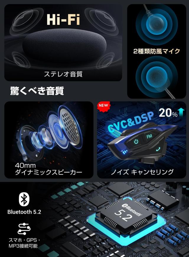 バイク インカム 【2024年アップグレード版 2人同時通話
