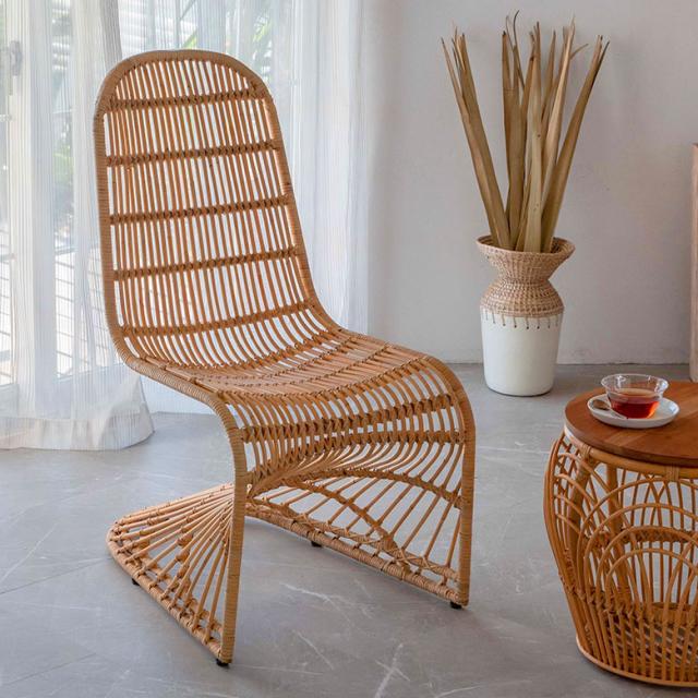チェア ラタンチェア ラタン 籐 スチール 1脚 ナチュラル ベージュ 約 W 49cm D 69cm H 90cm 座面高 40cm 椅子 ダイニングチェア ラウンジチェア ロッキングチェア 一人用 オブジェ 店舗 家具 おしゃれ リゾート モダン アジアン 家具 バリ島 [13957]