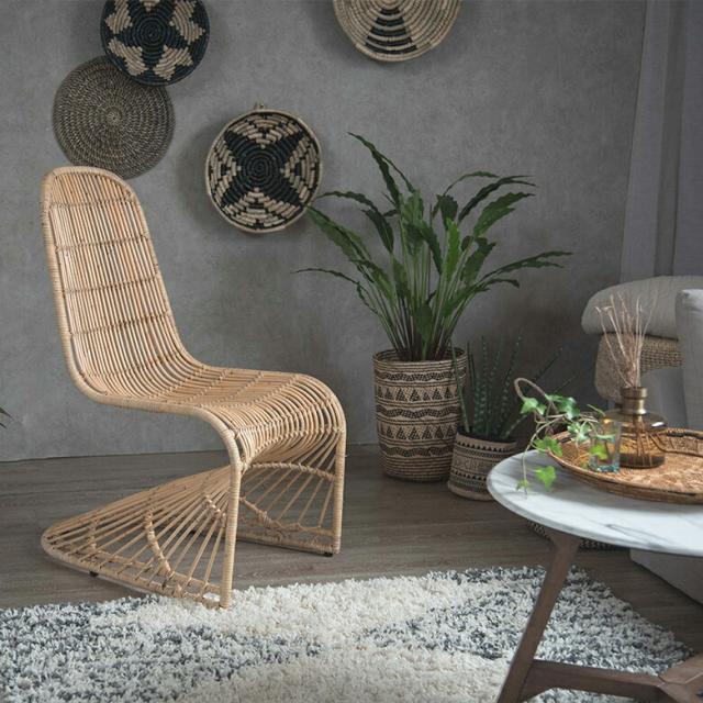 チェア ラタンチェア ラタン 籐 スチール 1脚 ナチュラル ベージュ 約 W 49cm D 69cm H 90cm 座面高 40cm 椅子 ダイニングチェア ラウンジチェア ロッキングチェア 一人用 オブジェ 店舗 家具 おしゃれ リゾート モダン アジアン 家具 バリ島 [13957]