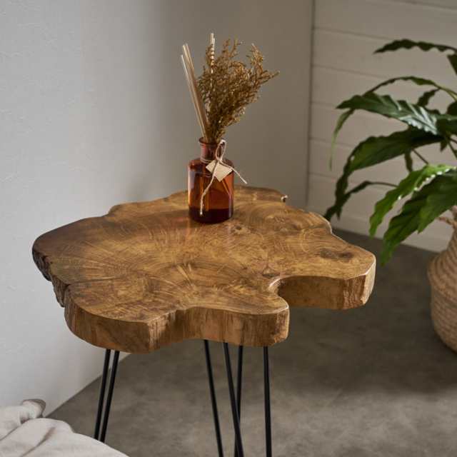 サイドテーブル 切り株 天然木 木製 ウッド 無垢 チーク 木 約 W 45cm