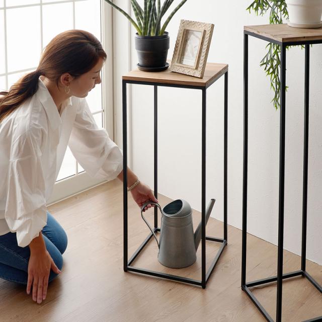 フラワースタンド プランタースタンド 脚付き 木製 アイアン パイン材 Mサイズ 約 W 32cm D 32cm H 75cm シェルフ プランターラック フラワーラック サイドテーブル 飾り棚 花台 ミニテーブル アルコールスタンド おしゃれ 北欧 家具 ボタニーク Botanique アジアン [51334] 鉢・プランター