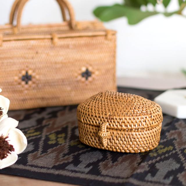 天然素材 アタ雑貨 蓋付き楕円小物入れ