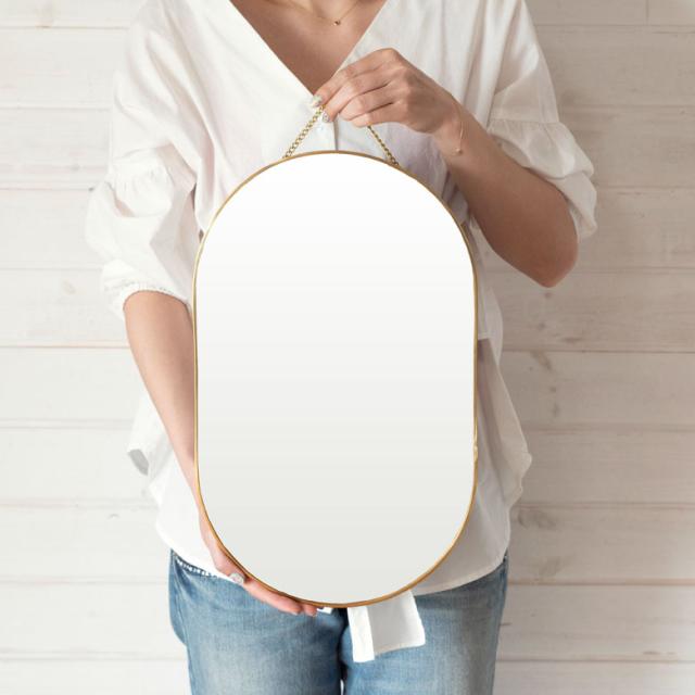 壁掛けミラー 鏡 楕円形 真鍮 ゴールド おしゃれ アンティーク調 洗面